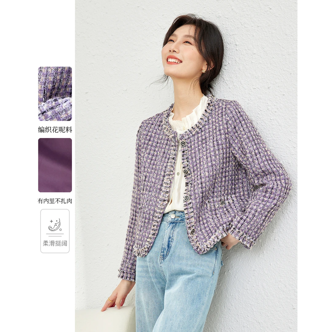 *格纹圆领小香风短外套甜美风可爱休闲日常新品M2937