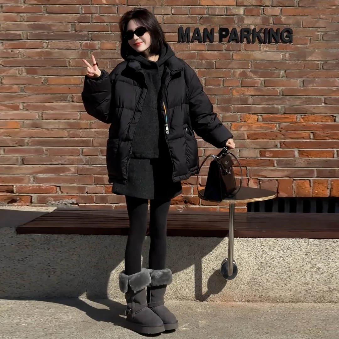 巨好看的冬装一整套韩系高级感休闲加厚连帽卫衣外套半身裙两件套