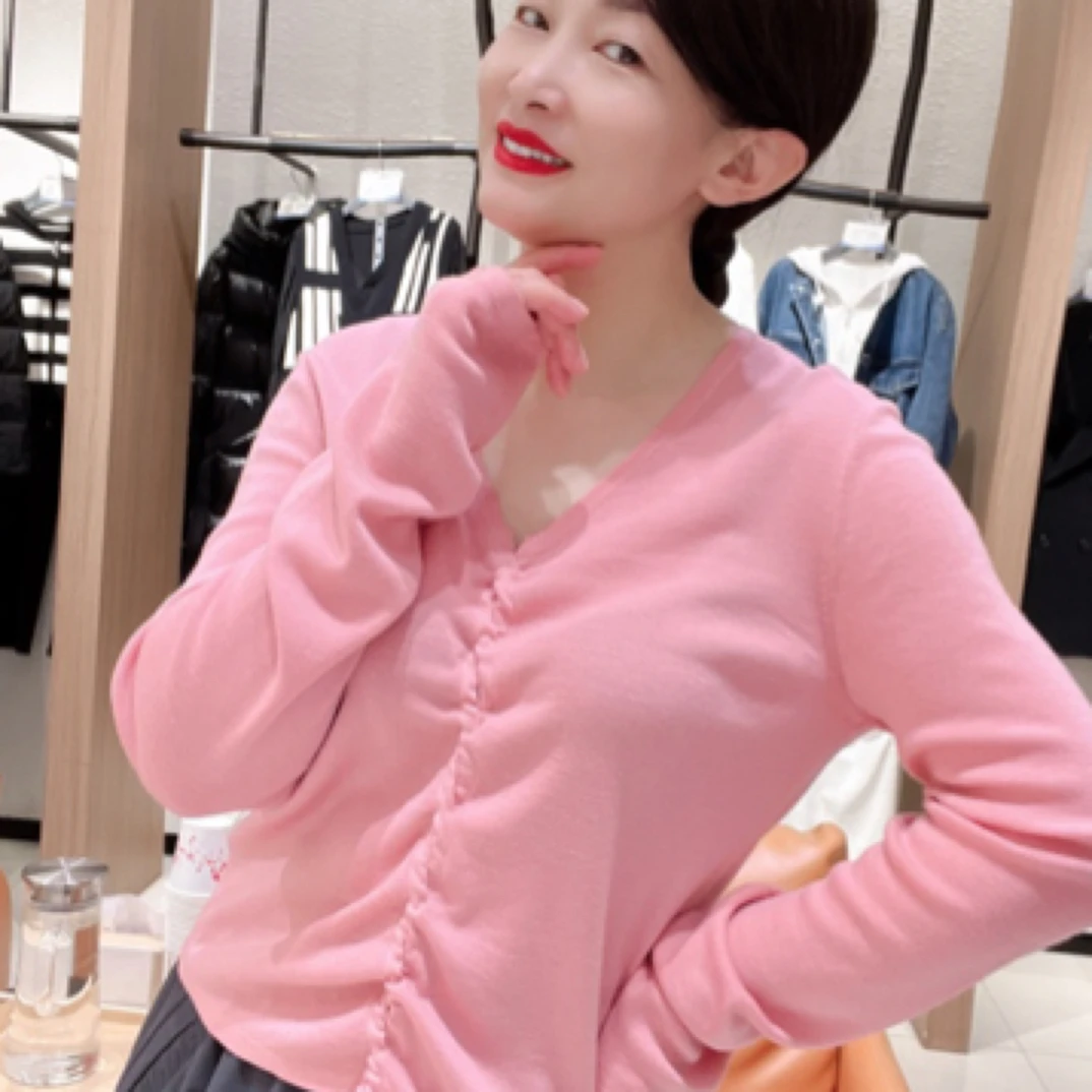 允硕V领春季长袖毛针织衫上衣显瘦时尚开衫修身针织衫