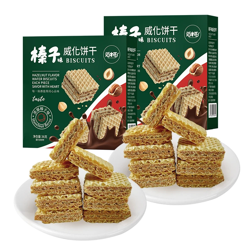 猫村长夹心榛子味威化饼干36g/盒零食解馋营养充饥网红爆品