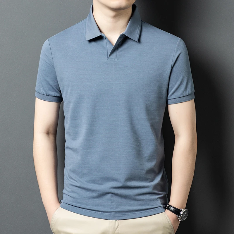 夏季户外抗菌短袖纯色T恤黄色t恤男宽松条纹透气翻领运动无痕polo