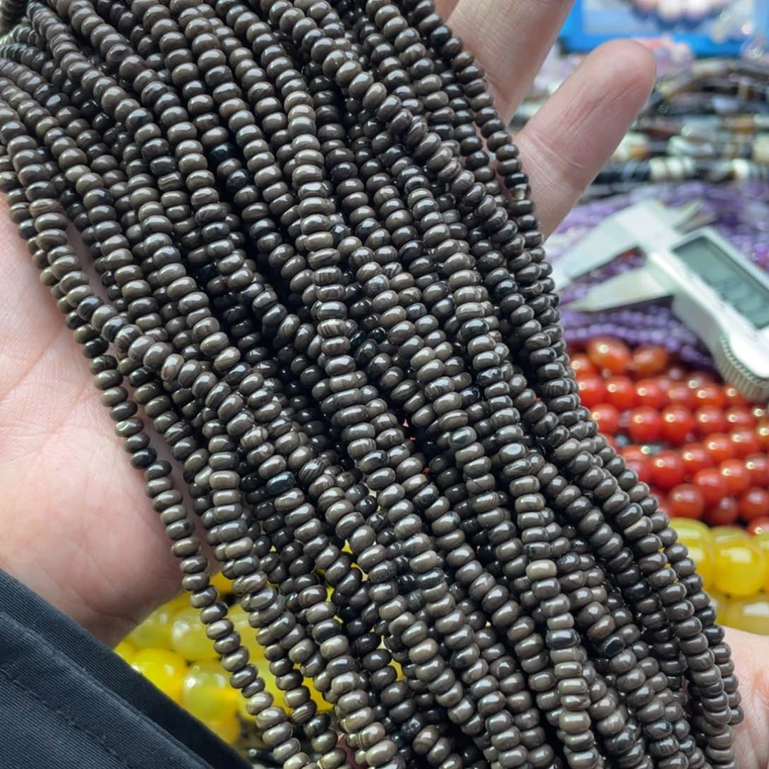 玛瑙/玉髓珠宝半成品未镶嵌两条装4mm深色阿拉善算盘