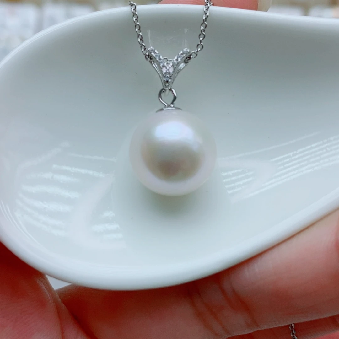 淡水珍珠银S925镶嵌吊坠(赠链)13mm