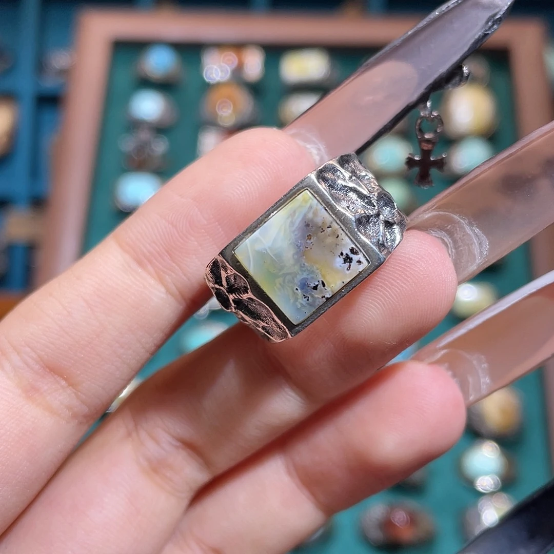 琥珀银S925镶嵌戒指