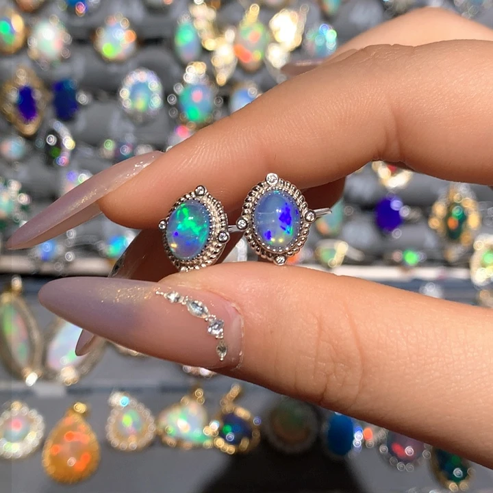 欧泊福利耳钉t银S925镶嵌