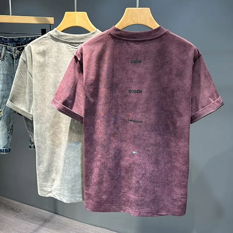 百搭潮牌夏季雪花纹短袖t恤男宽松复古圆领半袖ins美式休闲体恤t