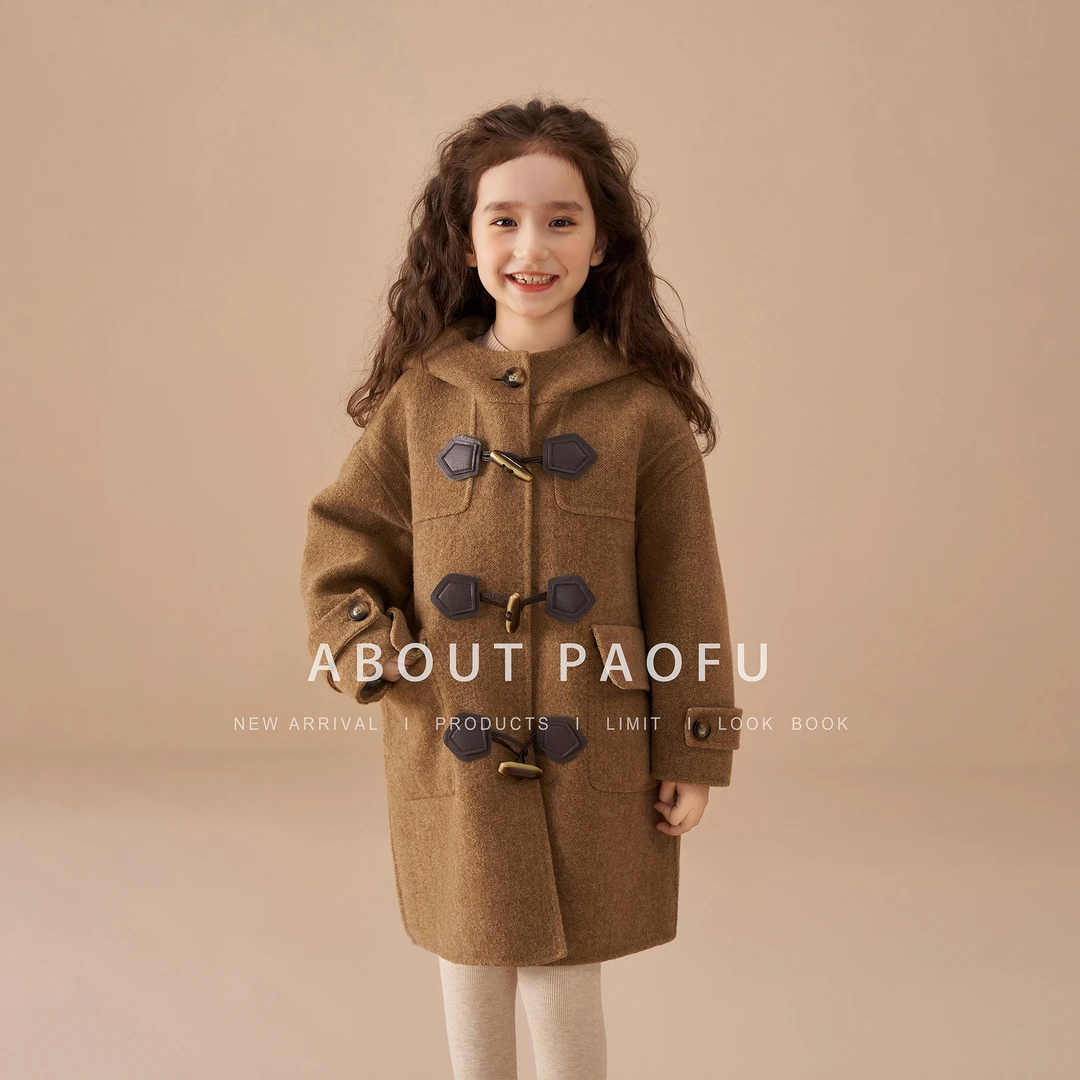 泡芙定制 正反两穿2024冬季大衣儿童双面绵羊毛女童大衣 DY241037