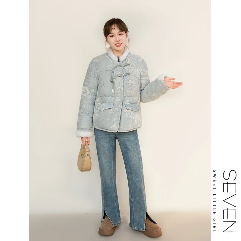 173⑧七七146小个子新中式国风立领短款90白鸭绒羽绒服女冬小美说