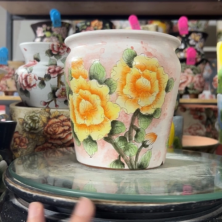 满38包邮 景德镇手绘花盆