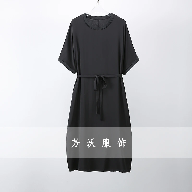 黑色简约休闲宽松真丝桑蚕丝连衣裙新款单层凉快裙子高贵上档次