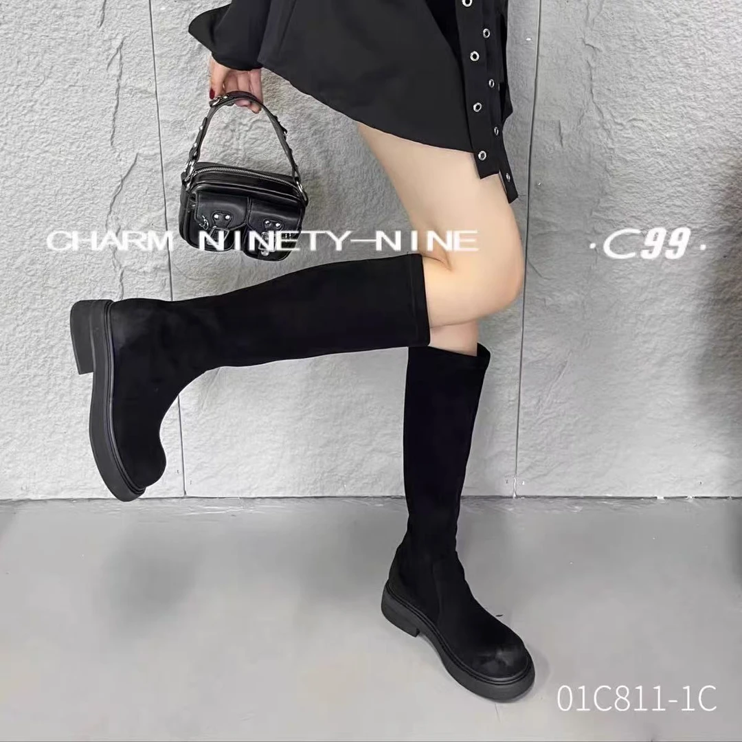 秋冬新款韩版通勤瘦瘦简约厚底裸靴长靴72-8013(加绒)