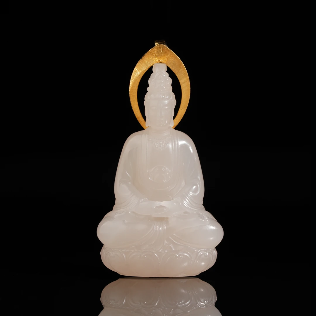 【慧子臻选】 18k金和田玉藕粉观音吊坠 不含链 LM09