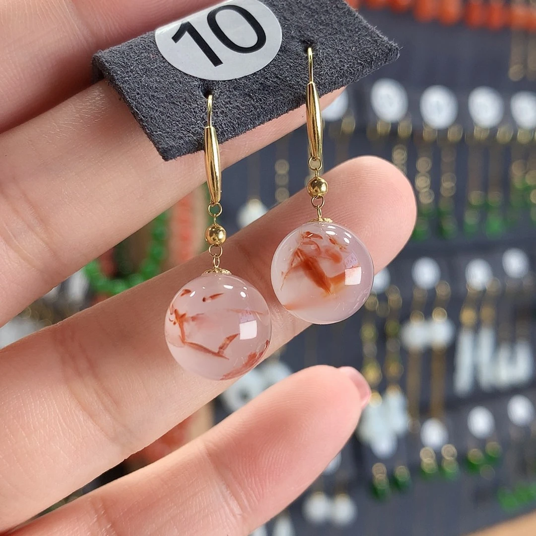 南红玛瑙耳饰18K金镶嵌10