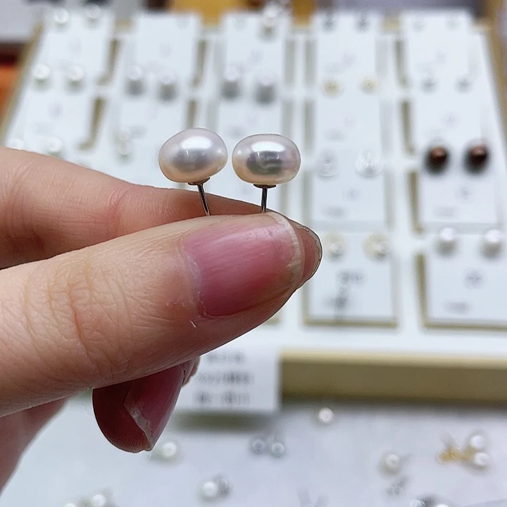 淡水珍珠耳饰银S925镶嵌冰*莲