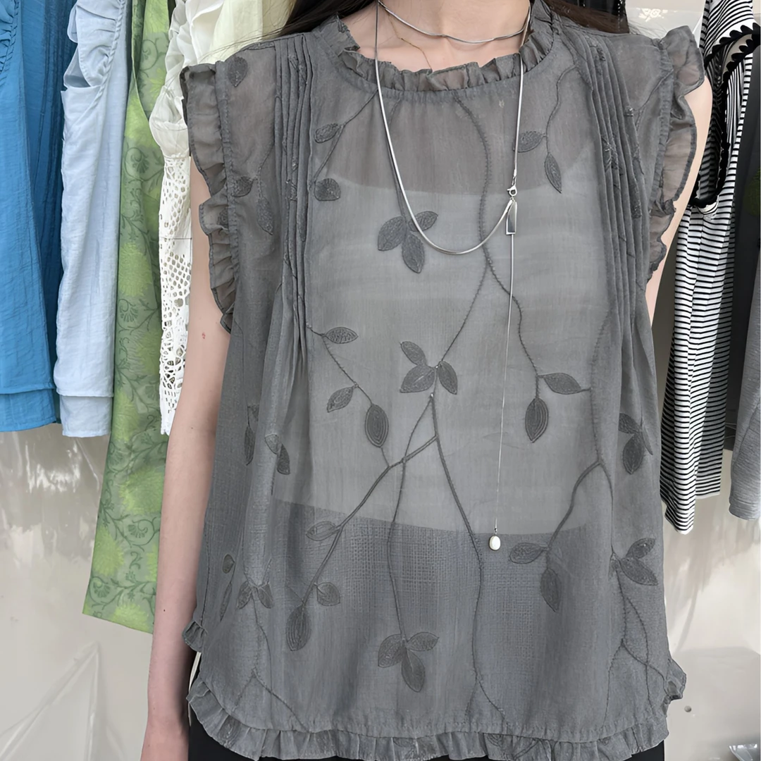 【蕾蕾严选】898夏季休闲花边立体植物印花百搭