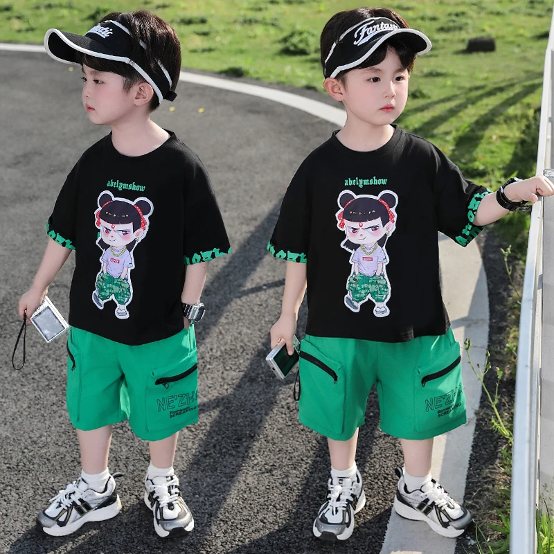 男童夏装套装2025年款宝宝夏季薄款衣服哪吒儿童服装休闲时尚童装