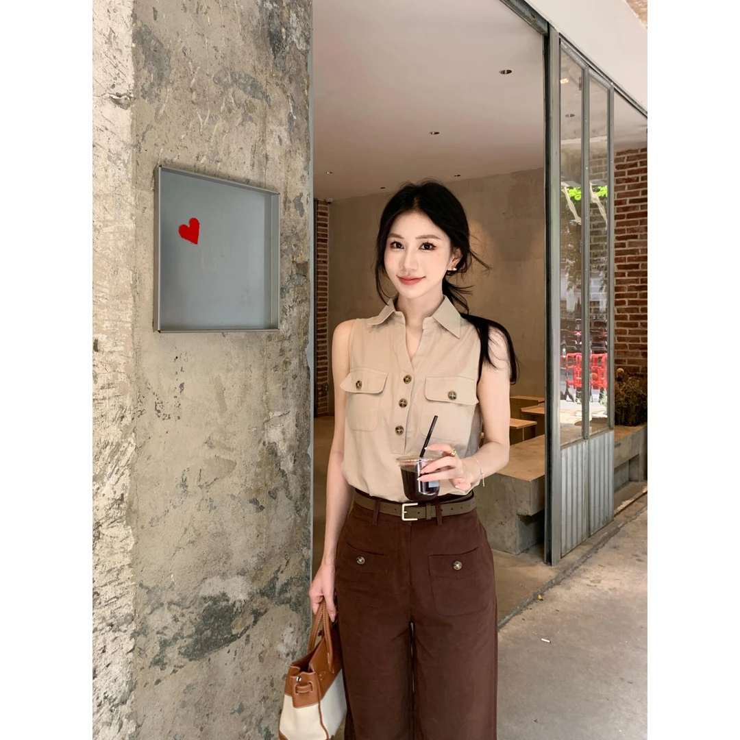 2025小众炸街高级感坎肩工装上衣女夏季新款高腰显瘦西装裤套装