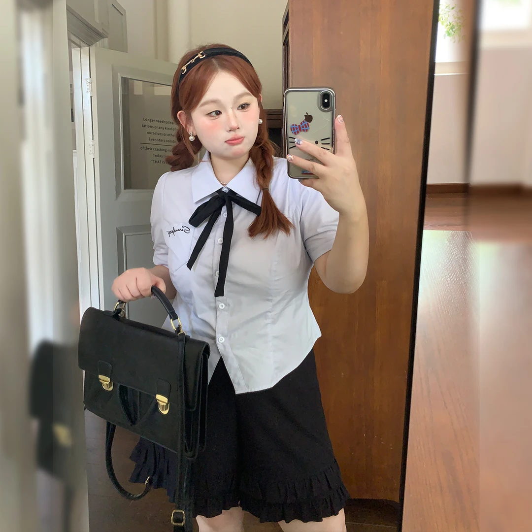 52徐达布【骑士未眠】大码法式衬衫女蓝色新款短袖衬衣C35420C52