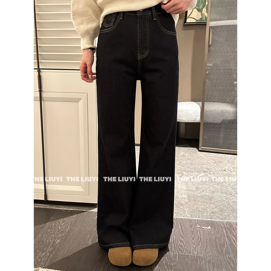 【LIUYI】高腰加绒加厚黑金微喇牛仔裤51011A3