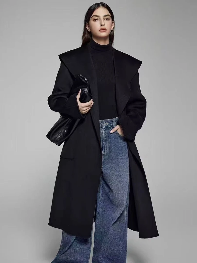 2025新款高端轻奢15.5微米小山羊绒双面羊绒大衣长款外套样衣