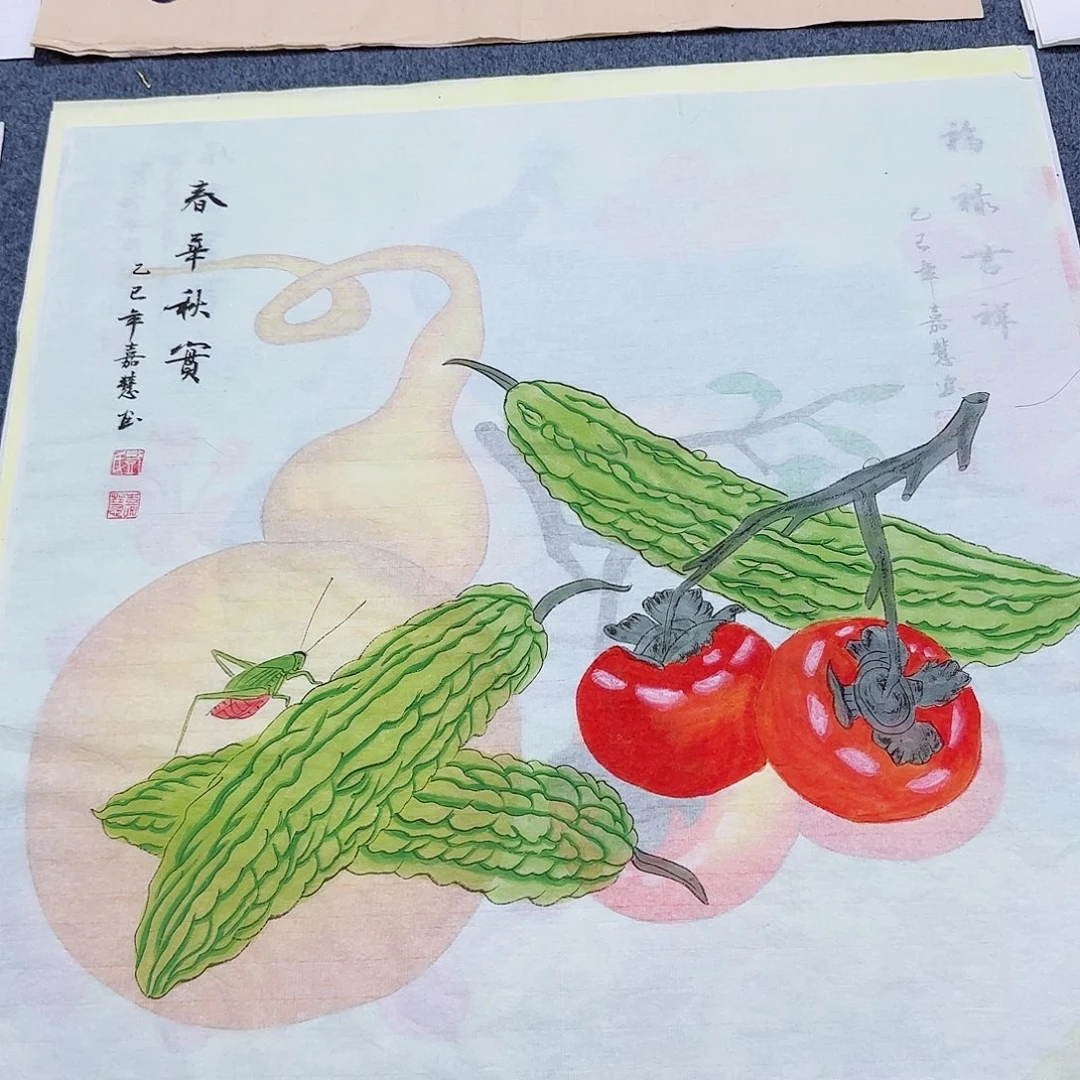 国画尺寸70X70手绘作品 