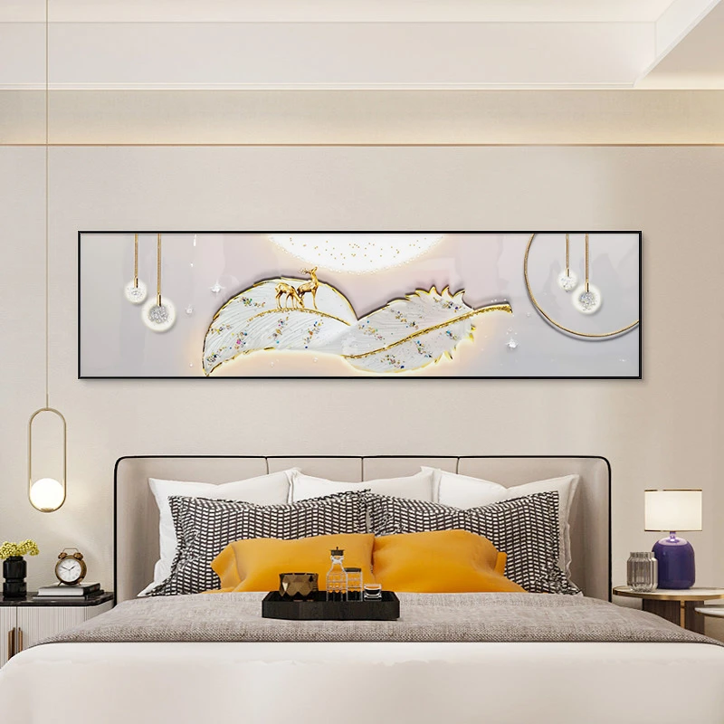 轻奢卧室装饰画高档羽毛床头挂画横幅现代简约大气主卧羽毛40150