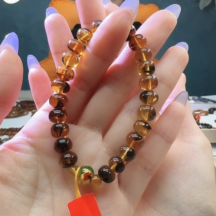 琥珀未镶嵌裸石8+金珀手串