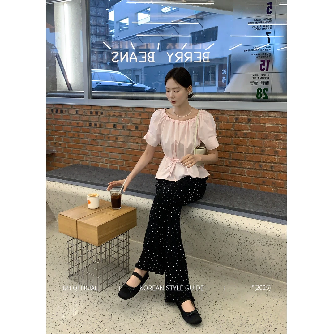 DH OFFICIAL 大花【樱花手账 Sakura】时尚系带收腰泡泡褶衬衫