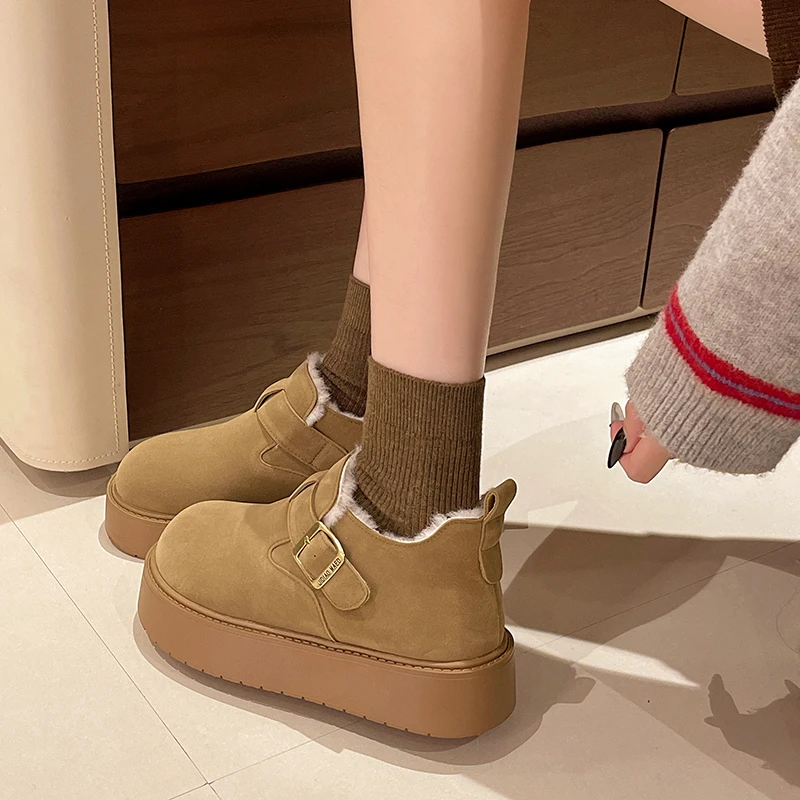 Alai潮款2024年厚底勃肯鞋女冬季鞋子爆全包加绒毛毛高帮休闲棉鞋