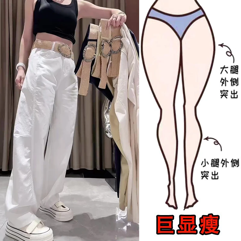 2025夏季薄款大码女装宽松阔腿工装休闲裤梨形身材高腰弯刀拖地裤