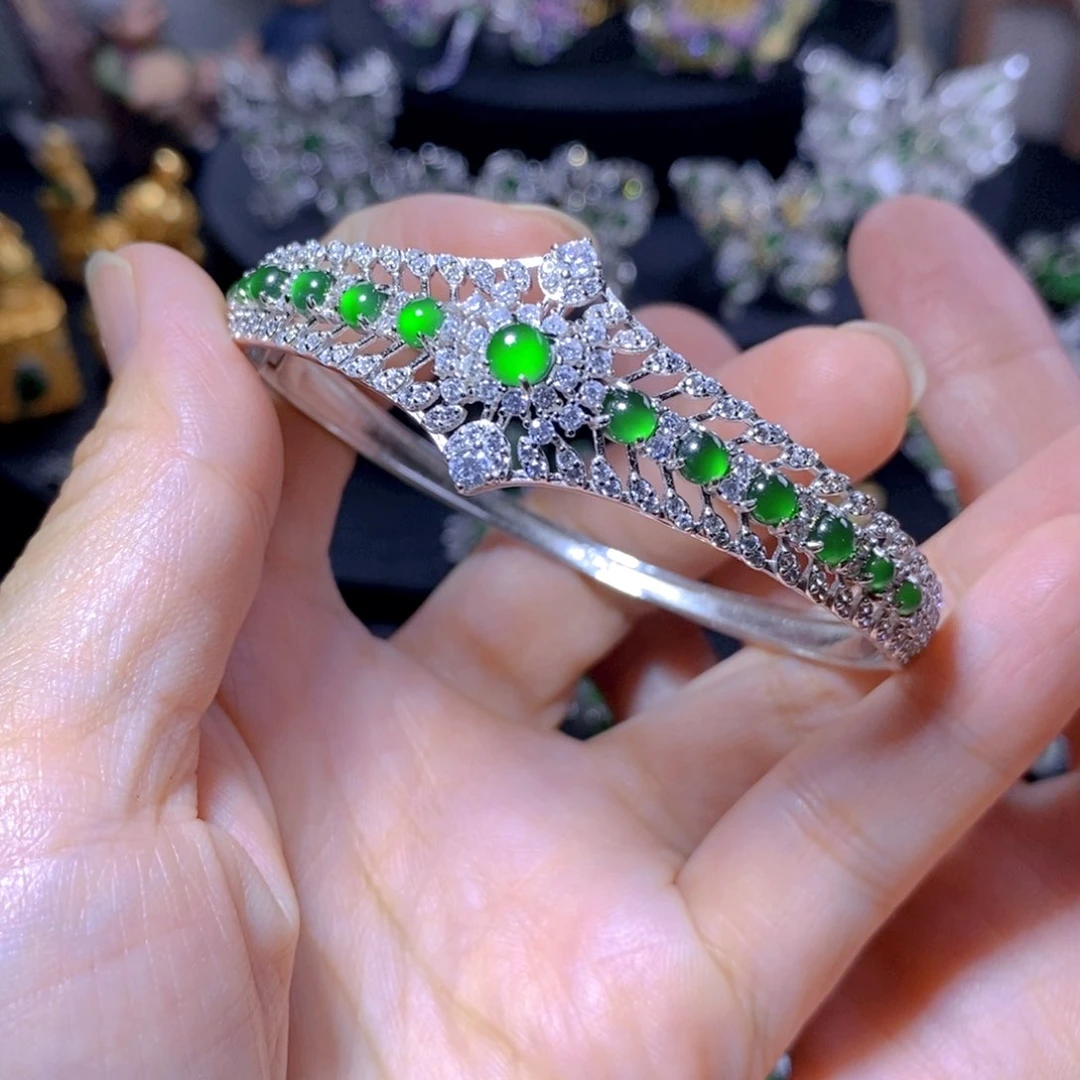 翡翠银S925镶嵌颈饰天然翡翠