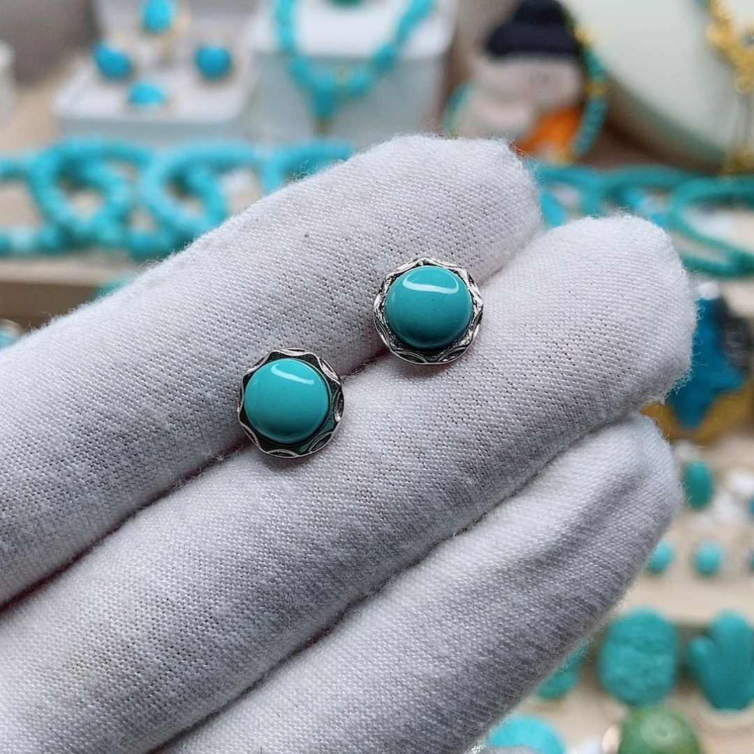 绿松石耳饰银S925镶嵌