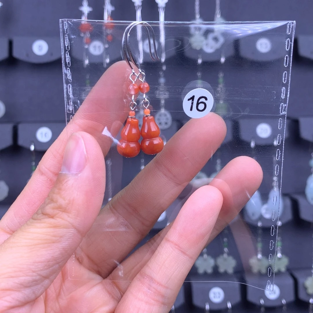 南红玛瑙耳饰银S925镶嵌新****陈