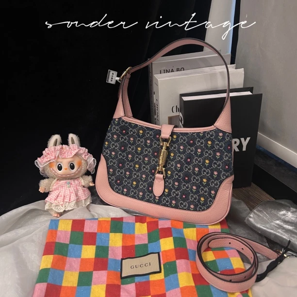 99新 GUCCI/古驰 未使用花卉刺绣小号单肩斜挎手提腋下包