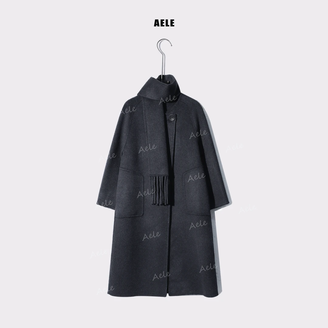 AELE中长款女毛呢双面呢绵羊毛通勤女经典围脖大衣 S853 2523 AD