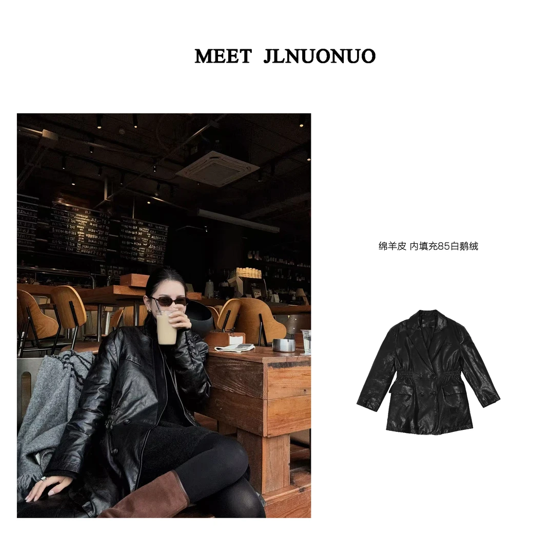 JLNUONUO   小众高定小蛮腰显瘦轻薄鹅绒羊皮皮衣