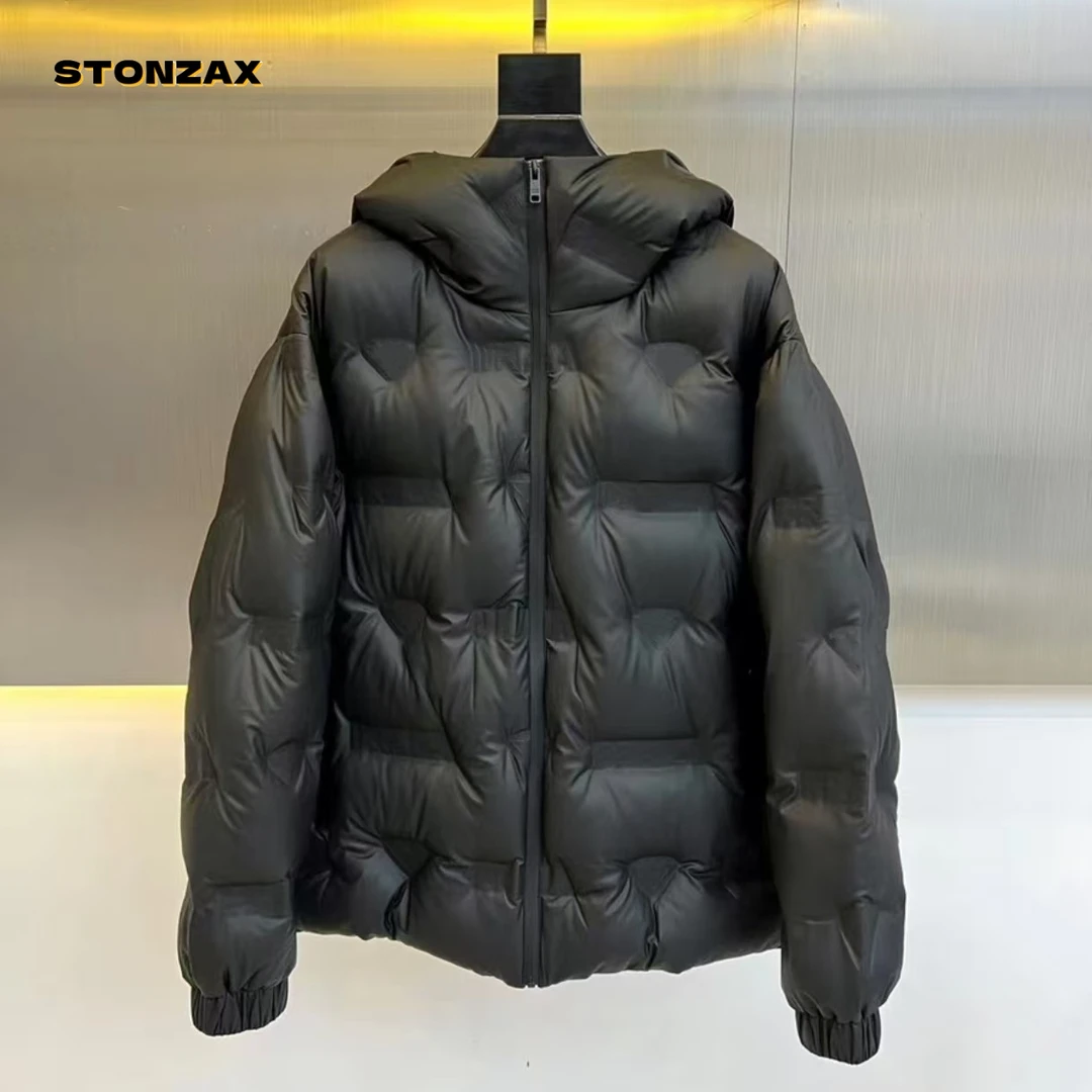 SC24430 高蓬松PU皮革压花防风防水保暖连帽羽绒9856