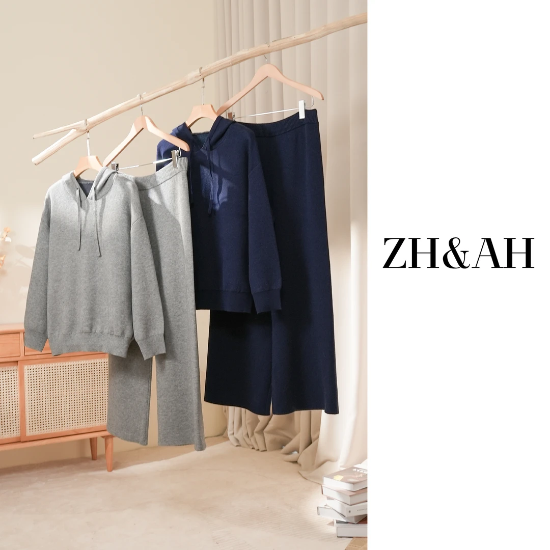 ZH&AH【自我主义】冬季新款时尚气质百搭孕期纤绒纱双色双织套装裤