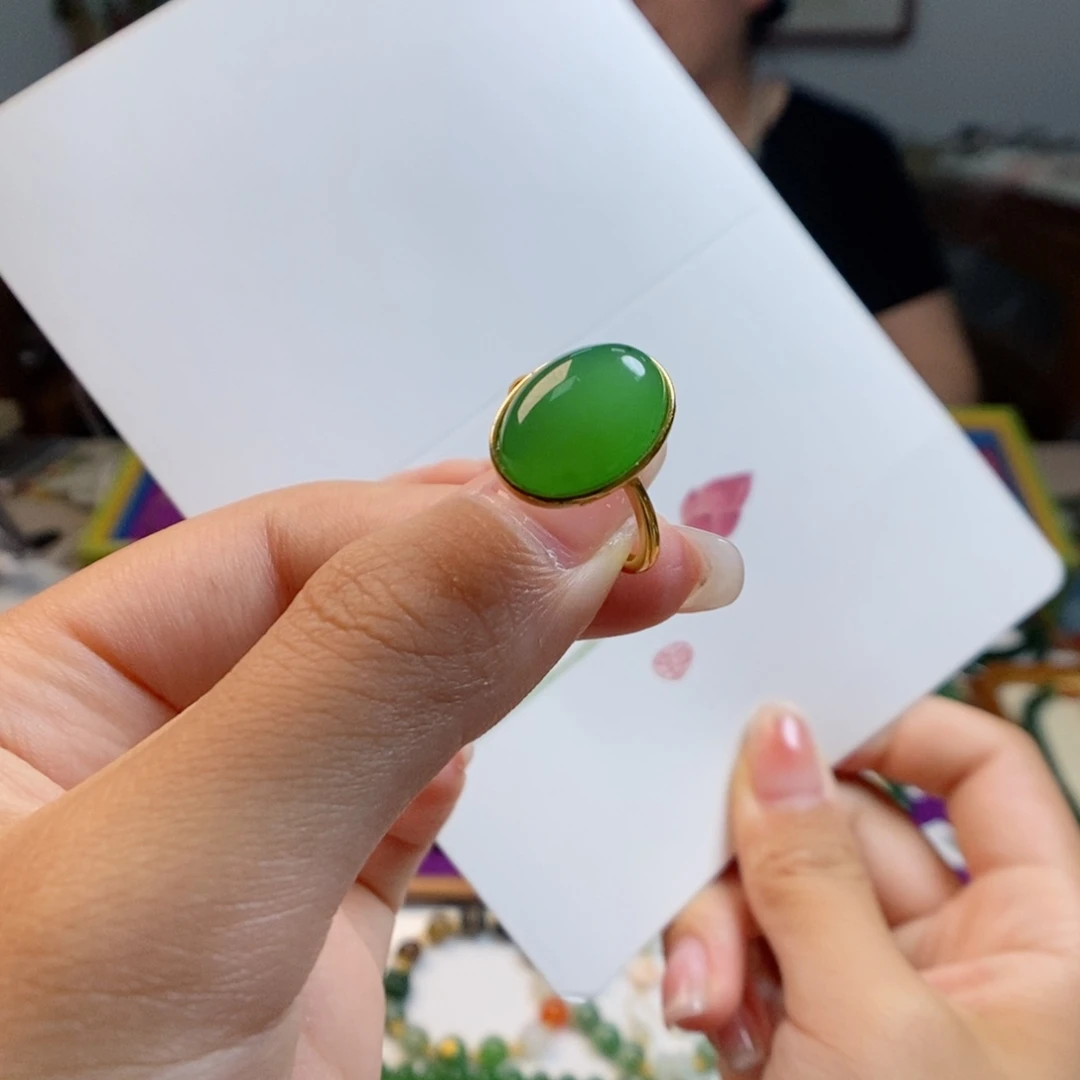 和田玉戒指银S925镀金镶嵌乌兰海