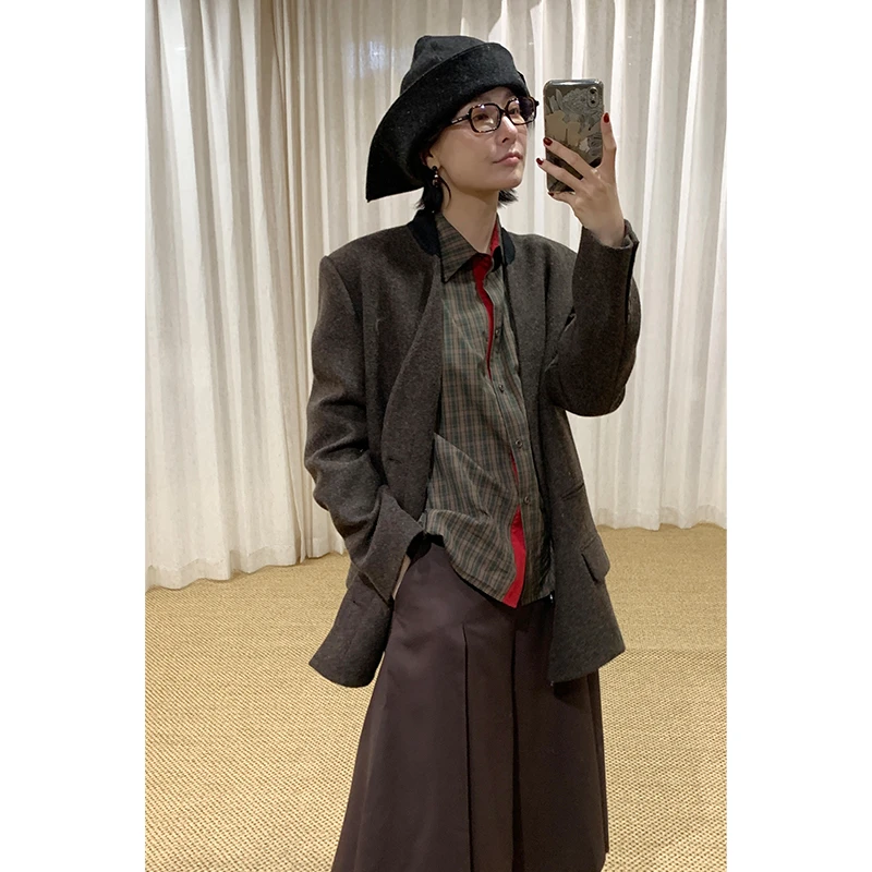 HERLAND她地 【骑士】法式复古羊毛西装外套女秋高级感老钱毛呢上衣