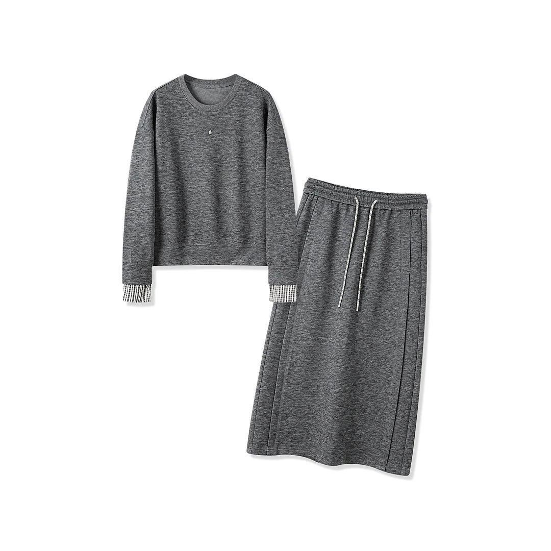 COCO IRENE【Miu系风】 抽绳设计格纹细节羊毛混纺时尚减龄套装