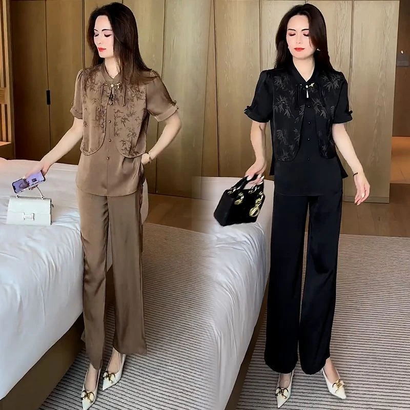 高档夏季套装2025爆款显瘦休闲套装新款气质新中式洋气短袖两件套