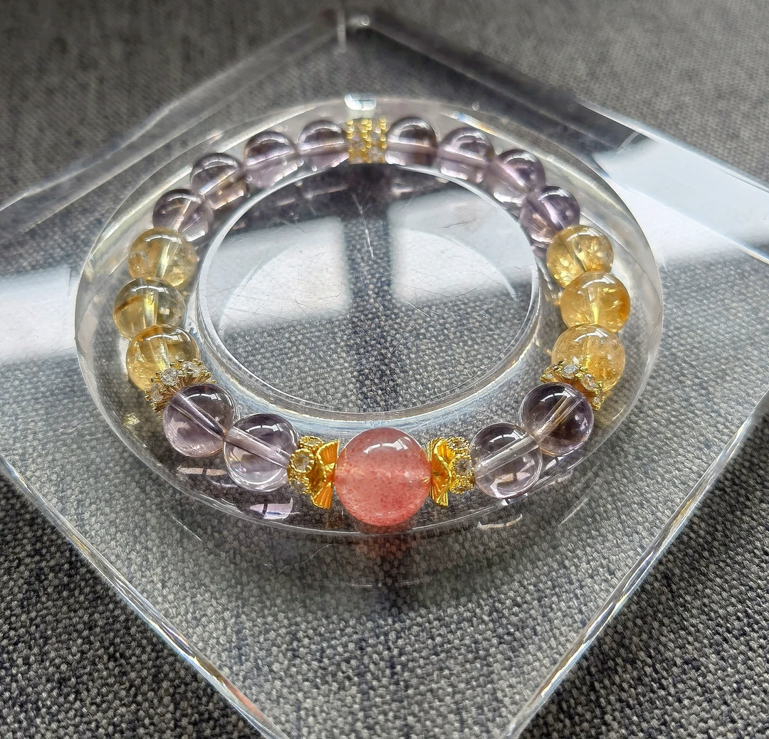 天然 卡9咪 巴西紫水晶 黄塔晶 草莓晶 原创手串