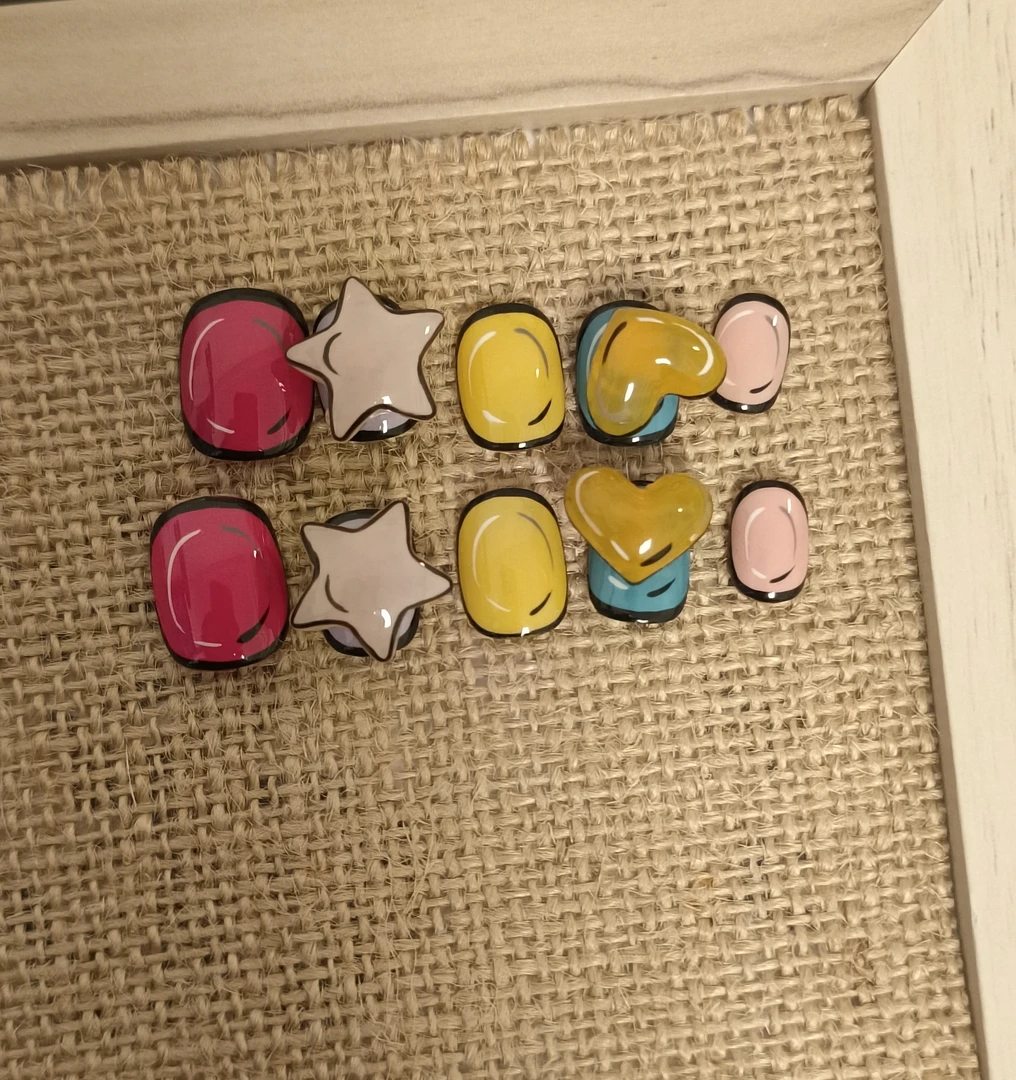 手工定制漫画风糖果色夏季穿戴甲可爱短款高级感美甲穿戴式黄色