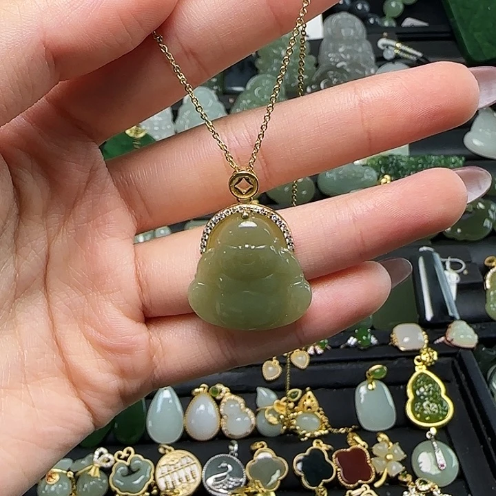 颈饰银S925镶嵌和田玉送链子送绳