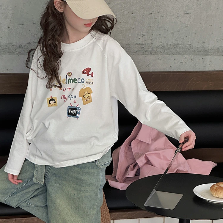 【丫丫童品】现货大童女童彩字母打底衫-A189