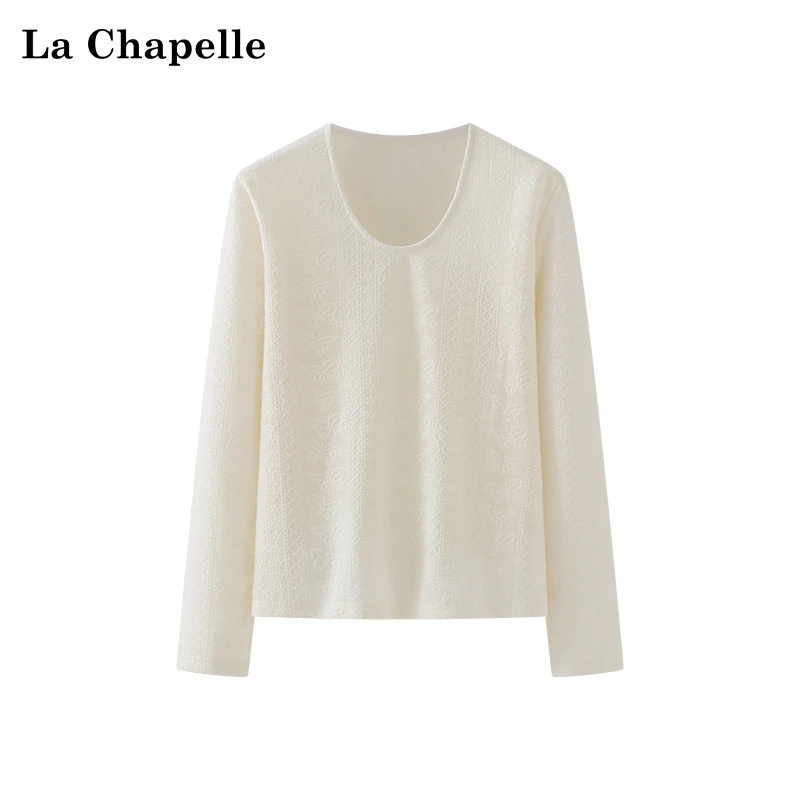 拉夏贝尔圆领浪漫法式蝴蝶提花蕾丝小衫女设计感气质通勤长袖衬衫