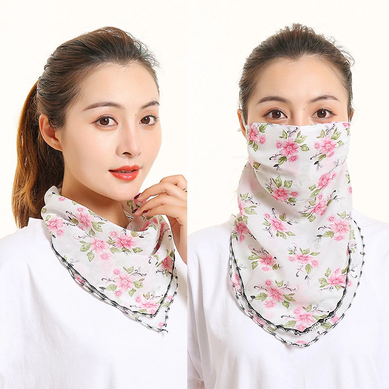 防晒三角丝巾夏季面纱护颈口罩女挂耳防紫外线薄款围脖防晒面罩