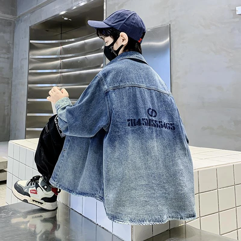 儿童装男童秋装外套2025新款工装牛仔衬衫上衣春秋款中大童炸街潮