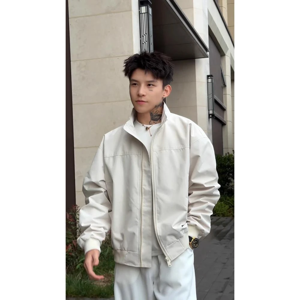 美式工装飞行夹克男春秋廓形立领廓形棒球服成熟稳重男装短款外套